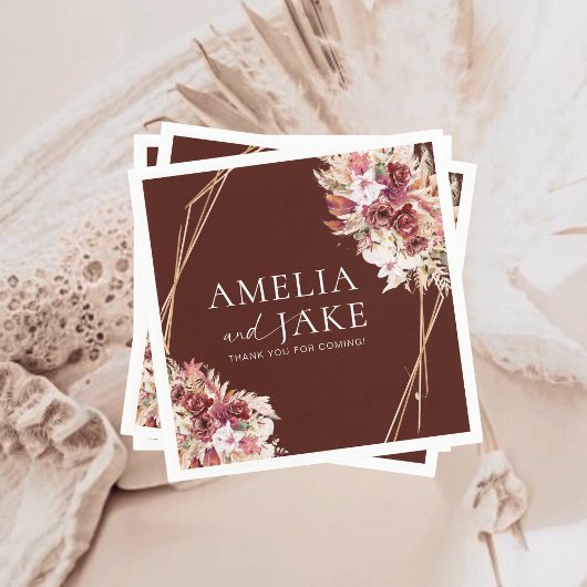 Boho Burgundy & Gold Frame Wedding Serviette