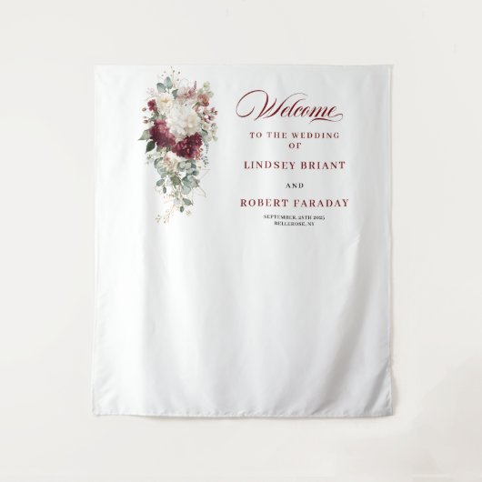 Boho burgundy goldene Rose Hochzeit-Foto-Requisite Wandteppich (Vorderseite)