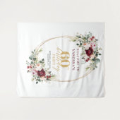 Boho Burgundy Greenery Gold 60th Birthday Backdrop Wandteppich (Vorderseite (Horizontal))