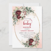 Boho Burgundy Greenery Heart-Shaped Font Baby Show Einladung (Vorderseite)