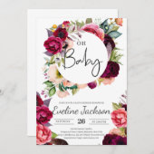 Boho Burgundy Maroon Florals Baby Showeinladung Einladung (Vorne/Hinten)