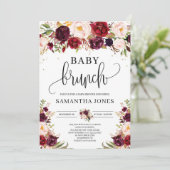 Boho burgundy Marsala Blütengold Baby Brunch Einladung (Stehend Vorderseite)