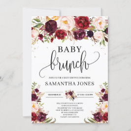 Boho burgundy Marsala Blütengold Baby Brunch Einladung