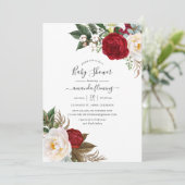 Boho Burgundy - Marsala Floral Baby Shower Einladung (Stehend Vorderseite)