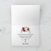 Boho Burgundy Marsala Floral Handwriting Vielen Da Dankeskarte (Innenseite)