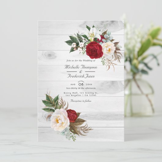 Boho Burgundy/Marsala Floral QR Code UAWG Wedding Einladung (Stehend Vorderseite)