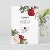 Boho Burgundy - Marsala Floral Wedding Einladung (Stehend Vorderseite)