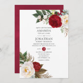 Boho Burgundy - Marsala Floral Wedding Einladung (Vorne/Hinten)