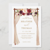 Boho Burgundy Marsala Floral Wedding Einladung (Vorderseite)