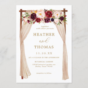 Boho Burgundy Marsala Floral Wedding Einladung