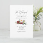 Boho Burgundy - Marsala Floral Wedding Einladung (Stehend Vorderseite)
