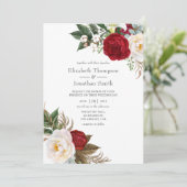 Boho Burgundy - Marsala Floral Wedding Einladung (Stehend Vorderseite)