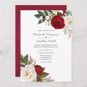 Boho Burgundy - Marsala Floral Wedding Einladung