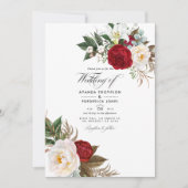 Boho Burgundy - Marsala Floral Wedding Foto Einladung (Vorderseite)