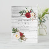 Boho Burgundy - Marsala Floral Wedding Foto Save The Date (Stehend Vorderseite)