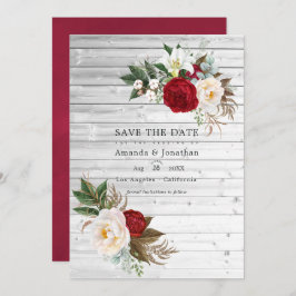Boho Burgundy - Marsala Floral Wedding Foto Save The Date