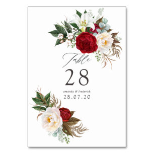 Boho Burgundy - Marsala Floral Wedding Tischnummer