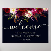 Boho Burgundy Marsala Floral Wedding Welcome Sign Poster (Vorne)