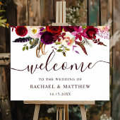 Boho Burgundy Marsala Floral Wedding Welcome Sign Poster