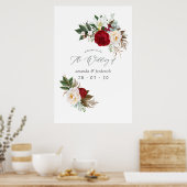 Boho Burgundy - Marsala Floral Wedding Willkommen Poster (Küche)
