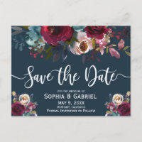 Boho Burgundy Marsala Navy Floral Save the Date