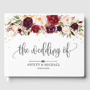 Boho Burgundy Marsala Rosa Blütenhochzeit Gästebuch