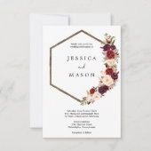 Boho Burgundy Marsala Wedding Einladung (Vorderseite)