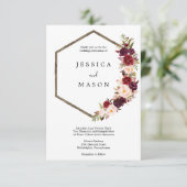 Boho Burgundy Marsala Wedding Einladung (Stehend Vorderseite)
