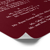 Boho Burgundy Marsala Wedding Seating Chart Sign Poster (Ecke)