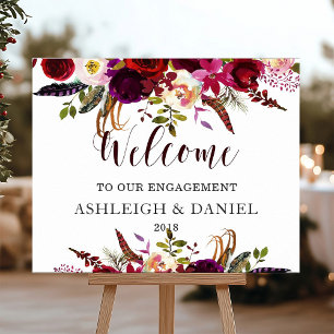 Boho Burgundy Marsala Welcome Engagement Sign Poster