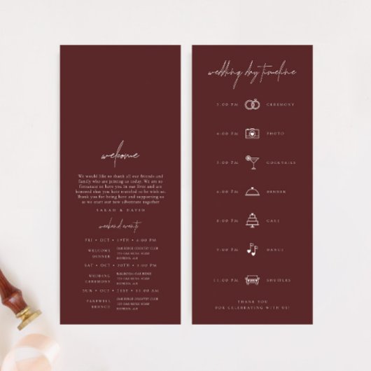 Boho Burgundy Modern Wedding Day Timeline
