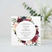 Boho Burgundy Navy Blumen Elegant Einladung (Stehend Vorderseite)