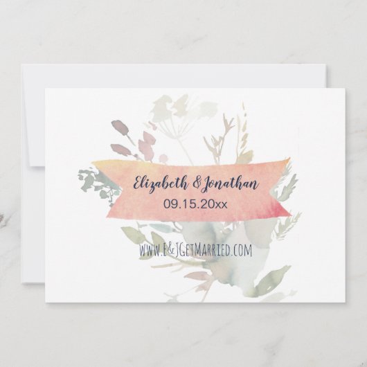 Boho Burgundy Navy Floral Foto ZZ Save the Date (Rückseite)