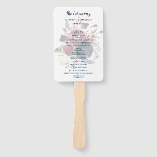 Boho Burgundy Navy Mauve Floral Wedding Fächer (Vorderseite)