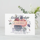 Boho Burgundy Navy Rose Gold Floral Brautparty Einladung (Stehend Vorderseite)