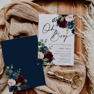 Boho Burgundy Oh Boy Baby Shower Einladung