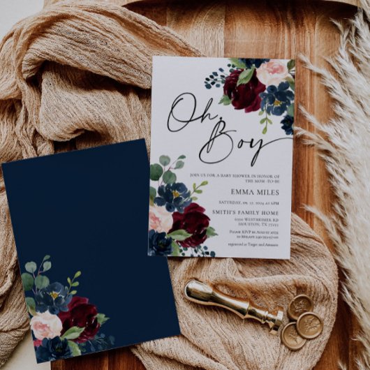 Boho Burgundy Oh Boy Baby Shower Einladung