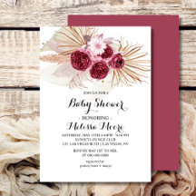 Boho Burgundy Pampas Grass Baby Shower