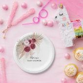 Boho Burgundy Pampas Grass Custom Dessert Pappteller (Party)