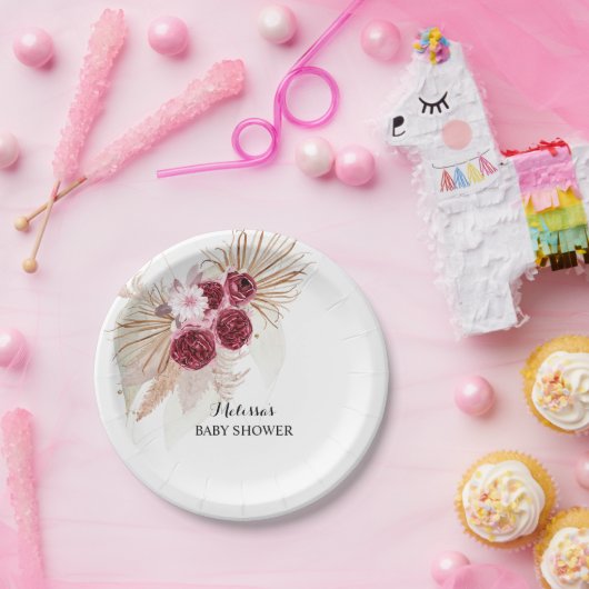 Boho Burgundy Pampas Grass Custom Dessert Pappteller (Party)