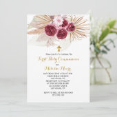 Boho Burgundy Pampas Grass Einladung (Stehend Vorderseite)