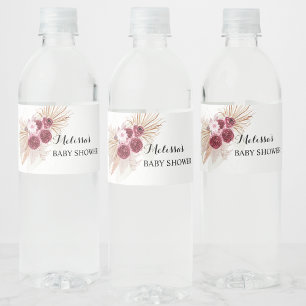 Boho Burgundy Pampas Grass Wasserflaschenetikett