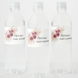 Boho Burgundy Pampas Grass Wasserflaschenetikett