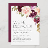 Boho Burgundy Peach Blume fallen Engagement Party Einladung (Vorne/Hinten)