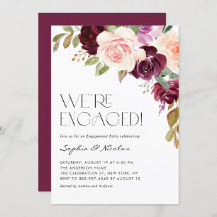 Boho Burgundy Peach Blume fallen Engagement Party Einladung