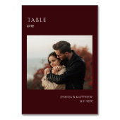 Boho Burgundy Photo Wedding Tischnummer (Vorderseite)