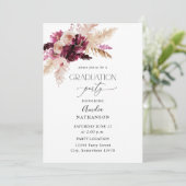 Boho Burgundy & Pink Floral Graduation Party Einladung (Stehend Vorderseite)