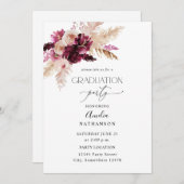 Boho Burgundy & Pink Floral Graduation Party Einladung (Vorne/Hinten)