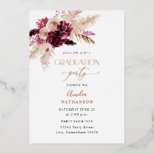 Boho Burgundy & Pink Floral Graduation Party Folieneinladung
