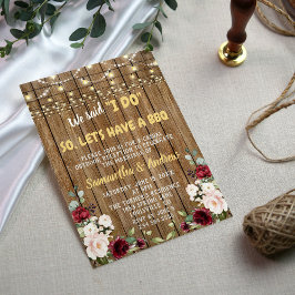 Boho Burgundy Pink Floral Old Wood I DO GRILLEN Einladung